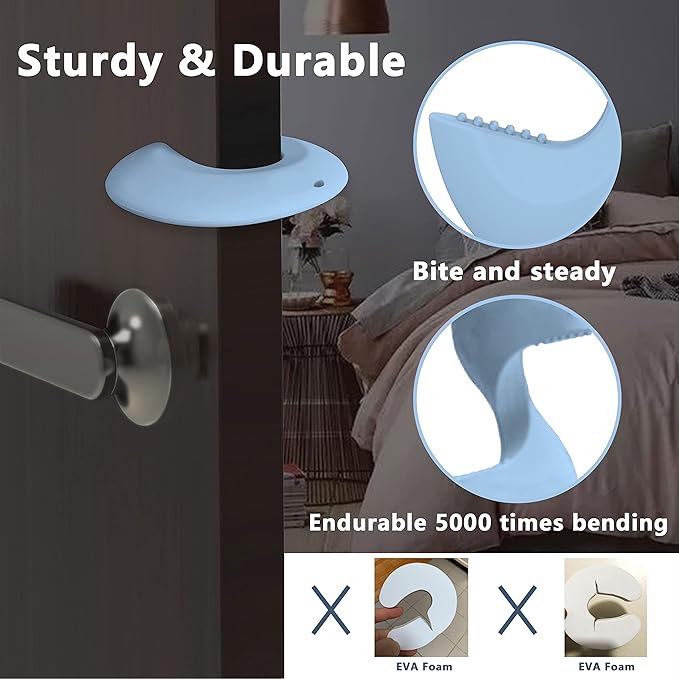 Door Pinch Guard and Door Slam Stopper, Durable Silicone Door Finger Pinch Guard, Prevents Slamming on Even Heavy Doors, Non-Toxic & Pet Friendly, Blue, 4 Packs