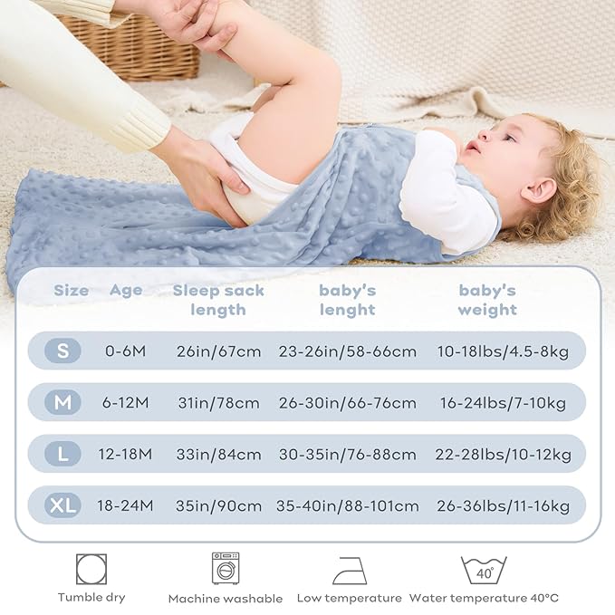 FIEMOL Fleece Baby Sleep Sack 0-6 Months, 1.5 TOG Cotton Baby Wearable Blanket With Soft Plush Dots, 2 Pack Newborn and Infant Warm Sleeping Sack with 2-Way Zipper Blue&Apricot