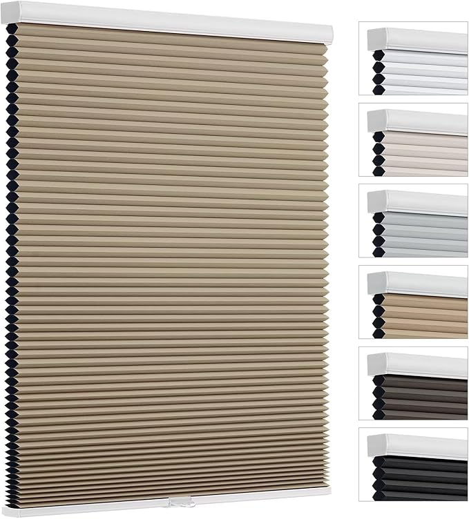 Changshade Blackout Cellular Shades Cordless Blinds for Indoor Windows, Room Darkening Honeycomb Pull Down 1.5" Cell for Bedroom, Bathroom, Nursey, Brown, Shade Size 35.5 Inch Width, 72 Inch Height