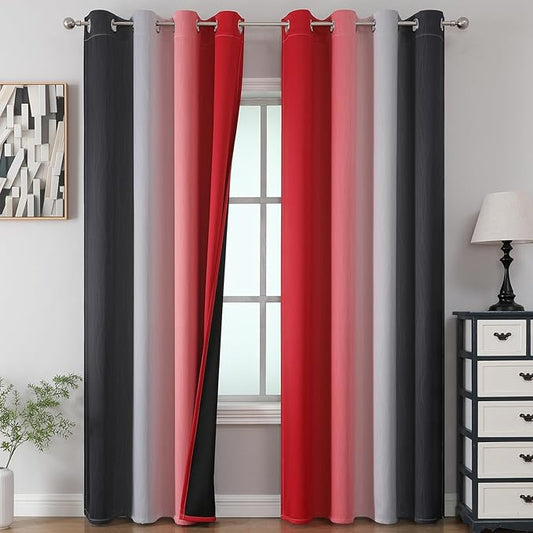 Estelar Textiler Black and Red Ombre Blackout Curtains 90 Inches Long 2 Panels Set, Thermal Insulated Gradient Drapes for Bedroom, Full Room Darkening Energy Saving Curtains for Living Room,52Wx90L