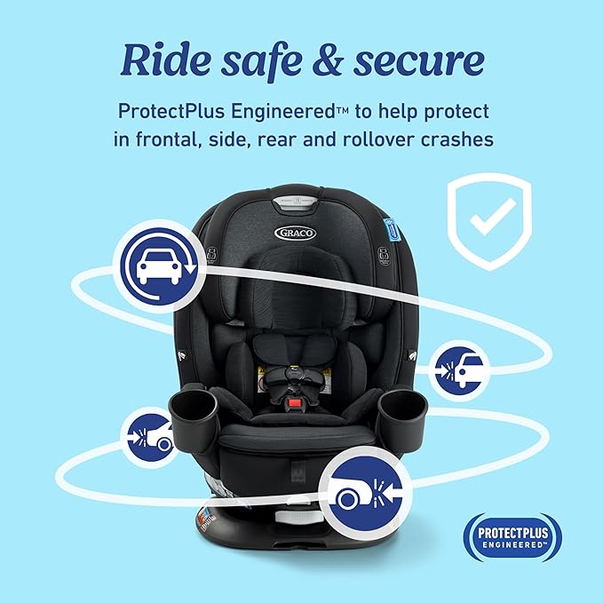 Graco Turn2Me 3-in-1 Rotating Convertible Car Seat, Manchester, Rear-Facing Rotation, Forward-Facing Mode, Highback Booster Up to 100 lbs, Adjustable Headrest & Harness, Steel Reinforced Frame