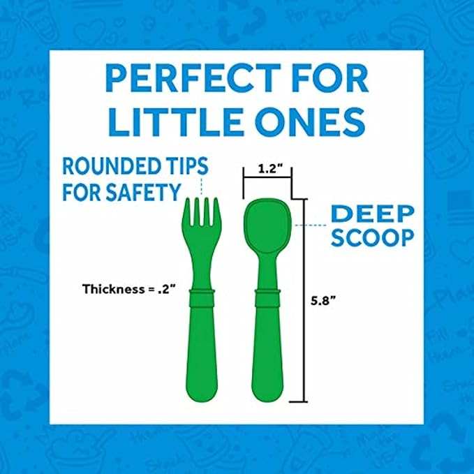 Re-Play 3x3 Divided Toddler Plates and Utensils Set - Toddler Forks and Spoons Set - Dishwasher and Microwave Safe - Made in USA - Berry