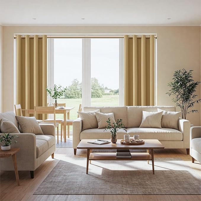 ChrisDowa 100% Blackout Mustard Yellow Solid Curtains 108 Inches Long 2 Panels for Bedroom Living Room,Farmhouse Room Darkening Thermal Insulated Soundproof Grommet Top Window Treatment Drapes,52x108