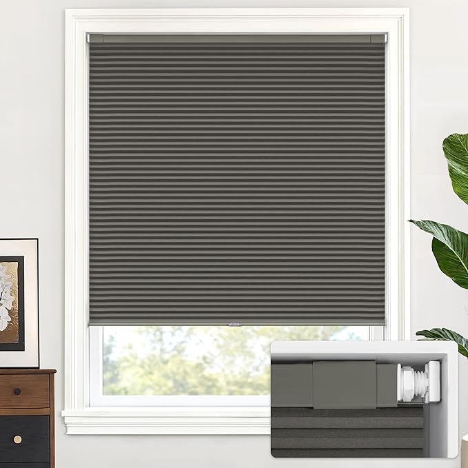 LazBlinds Cordless Cellular Shades, No Tools No Drill Blackout Honeycomb Shades Pleated Blinds for Windows, 47" W x 64" H, Midnight Black