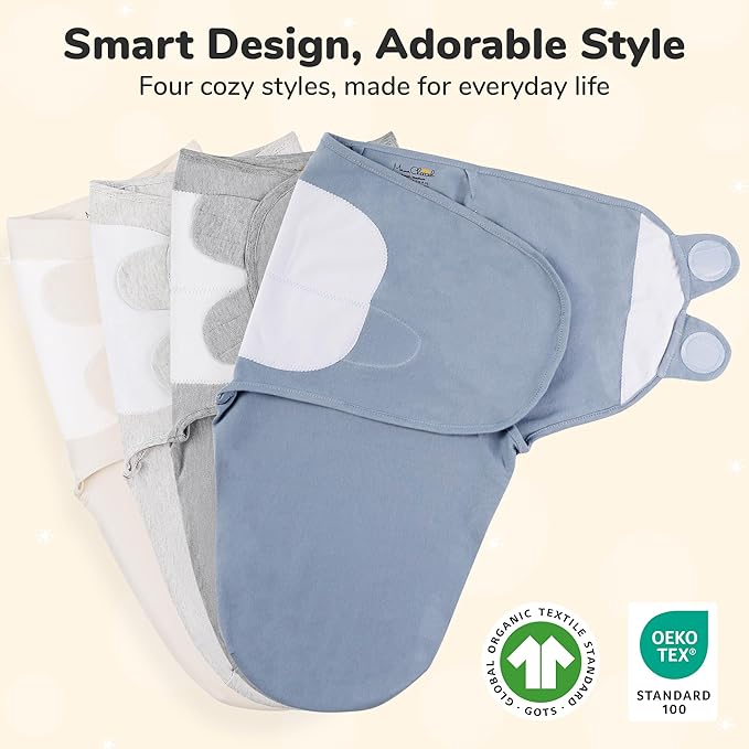 Mama Cheetah Baby Swaddle Sack, Organic Cotton Swaddle Blanket, Adjustable Swaddle Sleep Sacks, Easy Swaddles for Boy Girl 0-3 Month, Baby Essentials, 4-Pack, Melange