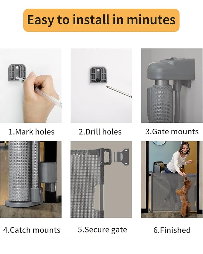 Retractable Baby Gate,Mesh Baby Gate or Mesh Dog Gate,33" Tall,Extends up to 55" Wide,Child Safety Gate for Doorways, Stairs, Hallways, Indoor/Outdoor（Grey,33"x55"