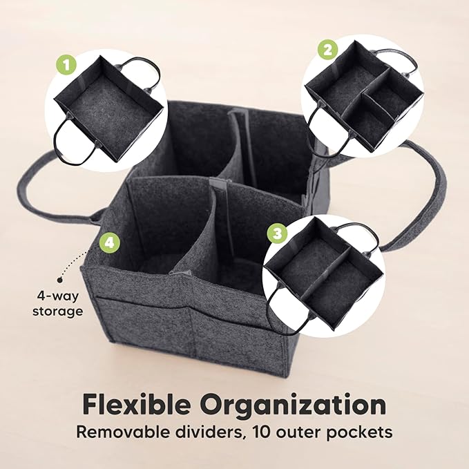 KeaBabies Baby Diaper Caddy Organizer with Handle - Portable Baby Car Organizers and Storage for Nursery, Changing Table, Large Shower Gift Basket for New Mom Gifts & Boy Girl Registry (Mystic Gray)