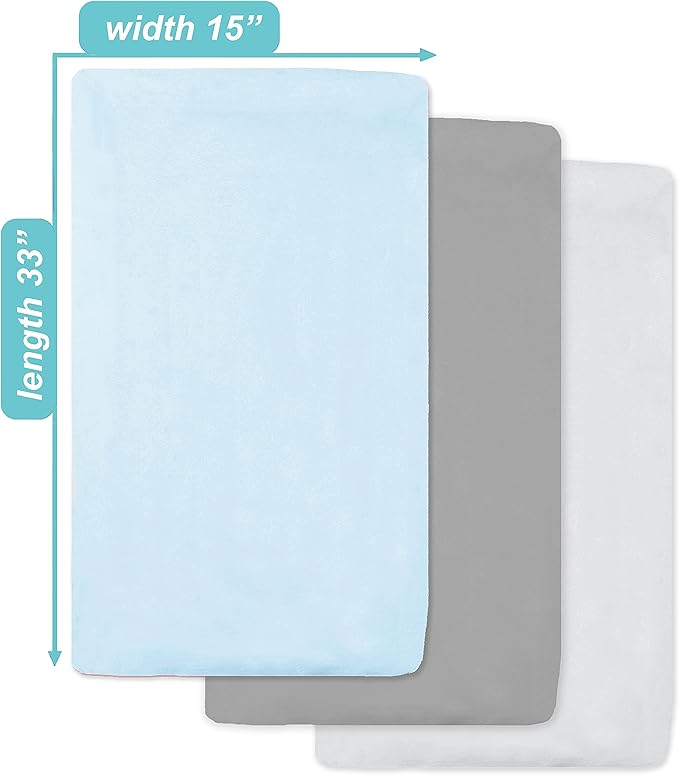American Baby Company 15" x 33" Fitted Bassinet Sheet, 100% Natural Cotton Jersey Knit, Blue/Gray/White, Soft Breathable, for Boys and Girls, Pack of 3