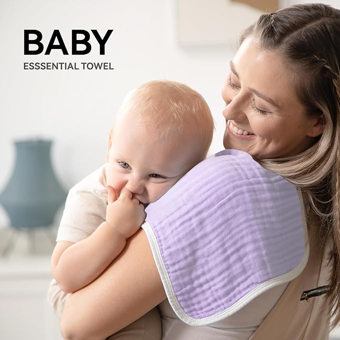 Synrroe Burp Cloths Large, Muslin Burp Cloths for Baby Girls, Pack of 10 Extra Absorbent and Soft Muslin, 6 Layers 20 by 10 Inches 100% Cotton (Pink-Purple 10 Pack)