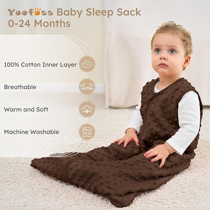 Yoofoss Fleece Baby Sleep Sack 0-6 Months with Plush Dots, TOG 1.5 Baby Wearable Blanket with 2-Way Zipper, Cotton Toddler Sleep Sack Fleece