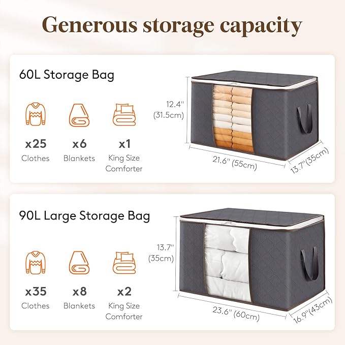 Lifewit 27 Pack 90L Clothes Storage Bins with Lids, Foldable Blanket Storage Bags with Zippers, Clear Window and Reinforced Handles, Closet and Organization for Clothing, Sweater, Comforter, Bedding