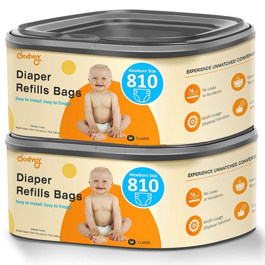 Jumbo Square Refill Compatible with Diaper Genie Classic,Compact and Select Pails,Odor Control & Durable,Holds Up to 810 Newborn Diapers,Plant Scented Disposal Bag Refills with Continuous Film（2 pack）