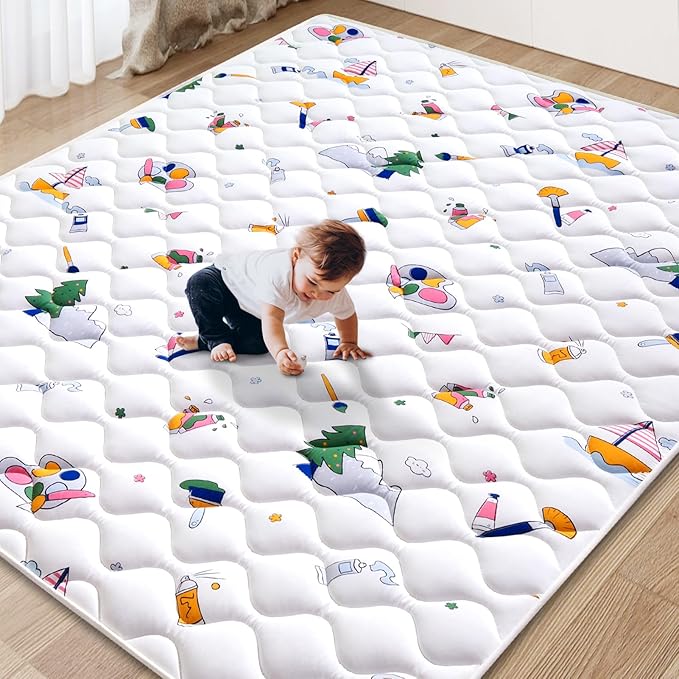 Baby Play Mat - 79" X 71",Premium Thicker Foam One-Piece Machine Washable, Extra Large Anti-Slip Soft Cushioning Foam Playmats for Babies and Toddlers, Foldable Baby Crawling Mat for Playpen