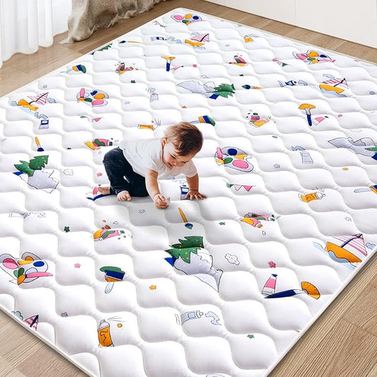 Baby Play Mat - 79" X 71",Premium Thicker Foam One-Piece Machine Washable, Extra Large Anti-Slip Soft Cushioning Foam Playmats for Babies and Toddlers, Foldable Baby Crawling Mat for Playpen