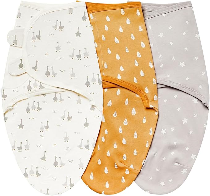 insular Baby Swaddle Wrap, Swaddle Blanket for Newborn and Infant, Adjustable Swaddling Set for Boy and Girl, Soft Cotton Baby Sleep Sack 3 Pack, Beige Duck, Medium(3-6 Month)