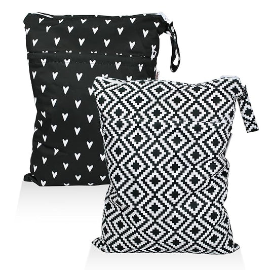 Mama Koala Waterproof Wet Dry Bags for Baby Items, Cloth Diapers, Swimsuits, Travel, Gym Clothes, Beach, Pump Parts, Toiletries, Two Zippered Pockets, 2 Pack (W019)