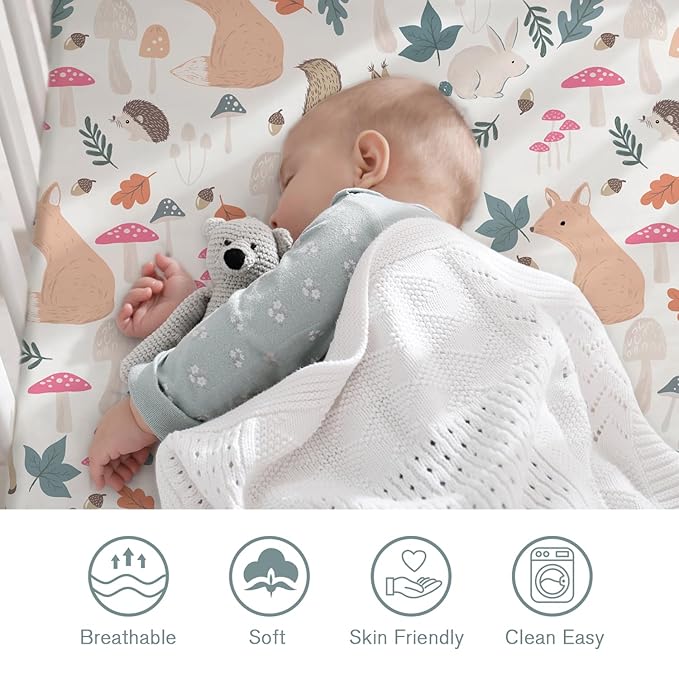 Little Grape Land Crib Sheets 2 Pack, Microfiber Fitted Crib Sheet for Standard Crib Mattress 52"x28"x8", Soft and Neutral Baby Crib Sheets for Boys and Girls, Breathable & Easy Care, Woodland Fawn