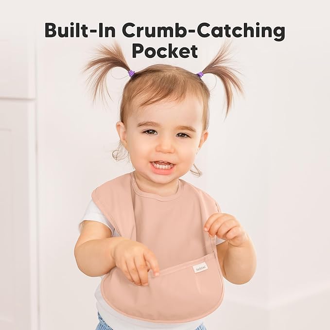 KeaBabies 3-Pack Waterproof Baby Bibs for Eating - Lightweight Toddler Feeding Bibs with Large Food Catcher, Mess Proof, Food-Grade Baby Eating Essentials, Easy to Put On & Clean (Mellow)