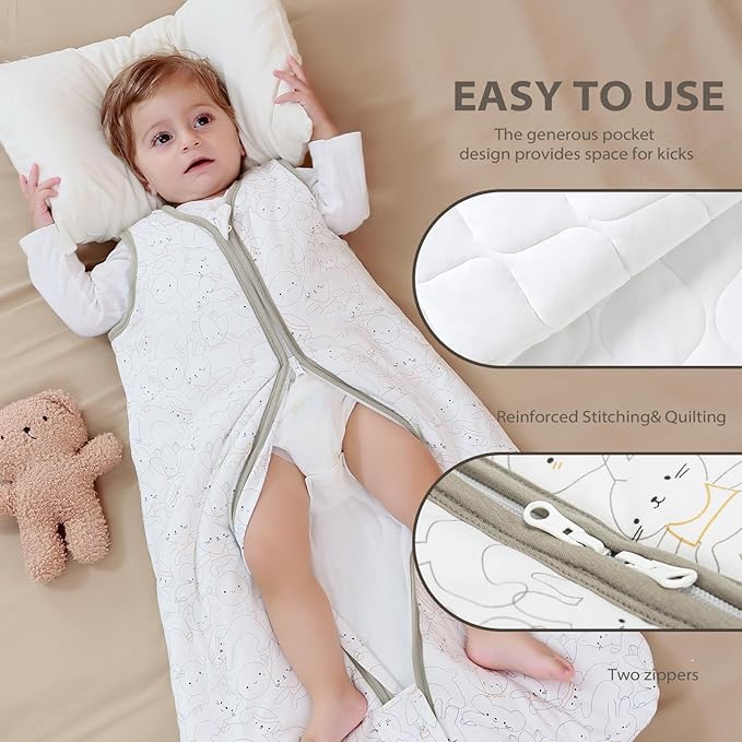 Mosebears Sleep Sack Baby Winter Wearable Blanket with 2-Way Zipper,2.5 TOG Cotton Sleep Sack Unisex (Rabbit Cat, 0-6 Months)