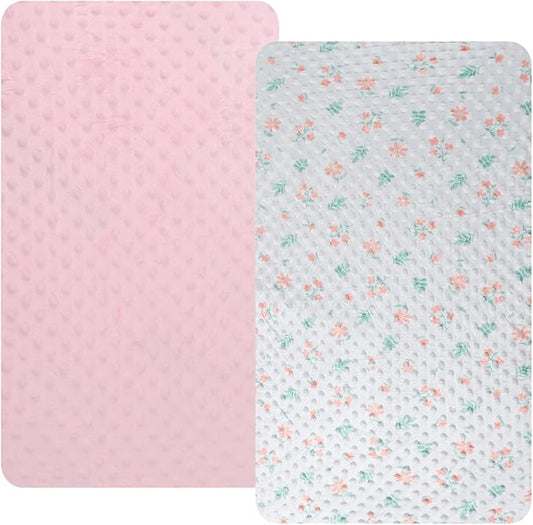 Dot Bassinet Sheet Set 2 Pack Stretch Fitted Cradle Sheets,Ultra Soft,Universal Fit Oval Rectangle Hourglass Pad/Mattress, for Baby Girls and Boys Pink & Floral