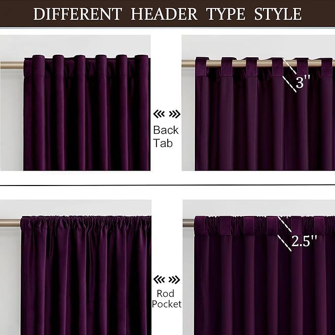 PRIMROSE 100% Full Blackout Purple Velvet Curtains 84 inch Long for Living Room,Set of 2 Liner Rod Pocket Back Tab Thermal Window Curtains Room Darkening Heavy Decorative Curtains Drapes for Bedroom
