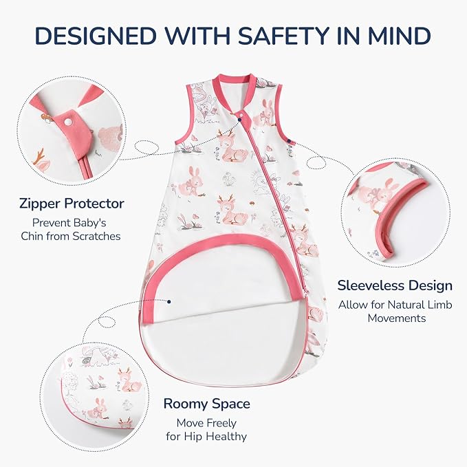 usbettas 1.0 Tog 2.5 Tog Baby Sleep Sack, 100% Cotton Baby Sleeping Bag 3-24M, 2-Way Zipper Baby Wearable Blanket