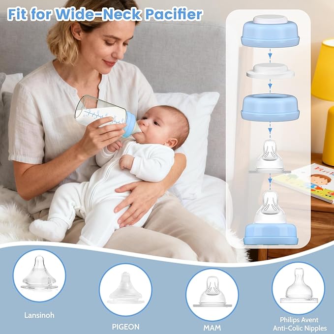 IVARONAL 4 Pack 10oz Wide-mouth Breastmilk Storage Bottle for Momcozy 22oz Portable Breast Milk Cooler, Pumping Storage Containers Compatible with Spectra S1/S2/9 Plus/SG/Motif Luna (4PC/Blue Lids)