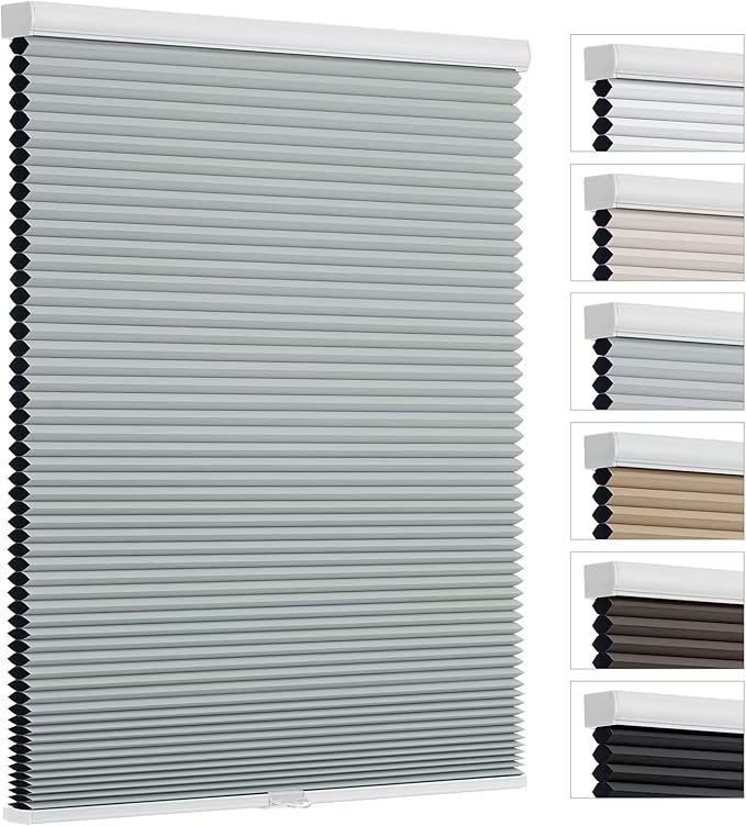 Changshade Blackout Cellular Shades Cordless Room Darkening for Bedroom, Bathroom, Nursey, Thermal Insulated 1.5 Inch Accordion Honeycomb Blinds for Indoor Windows Black Out, 27" Wx72 H, Grey