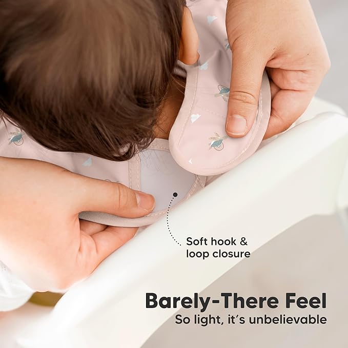 3-Pack Waterproof Baby Bibs for Eating - Lightweight Toddler Feeding Bibs with Large Food Catcher, Mess Proof, Food-Grade Baby Eating Essentials, Easy to Put On & Clean (Marine Muse)