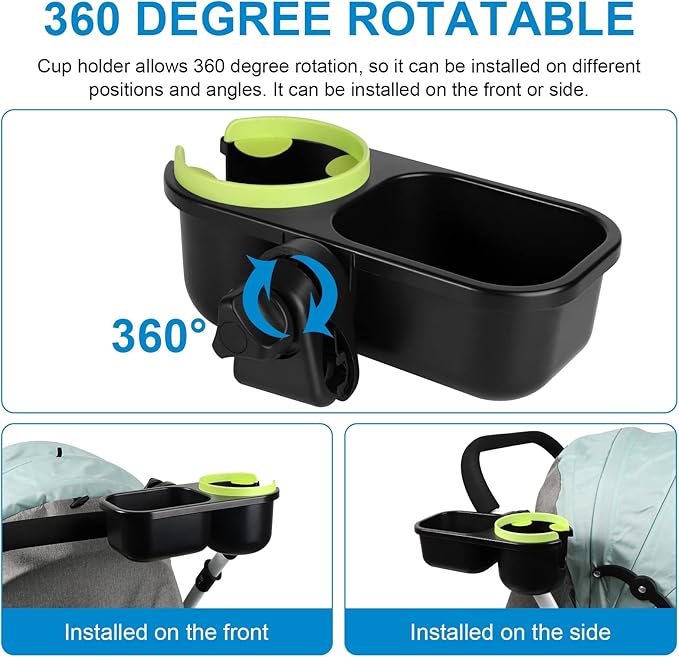 Accmor Stroller Cup Holder with Tray, Universal Cup Holder Tray for Uppababy Nuna Doona Strollers, Bottle Drinks Holder for Stroller, Wheelchair, Walker