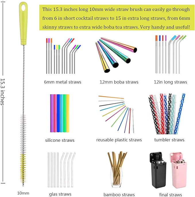 ALINK 8-Pack Bottle Cleaning Brush Set - Long Bottle Cleaner for Washing Beer/Wine Narrow Neck Bottles, Hummingbird Feeder, Sport Well, Plus Kettle Cleaner, Straw Brush