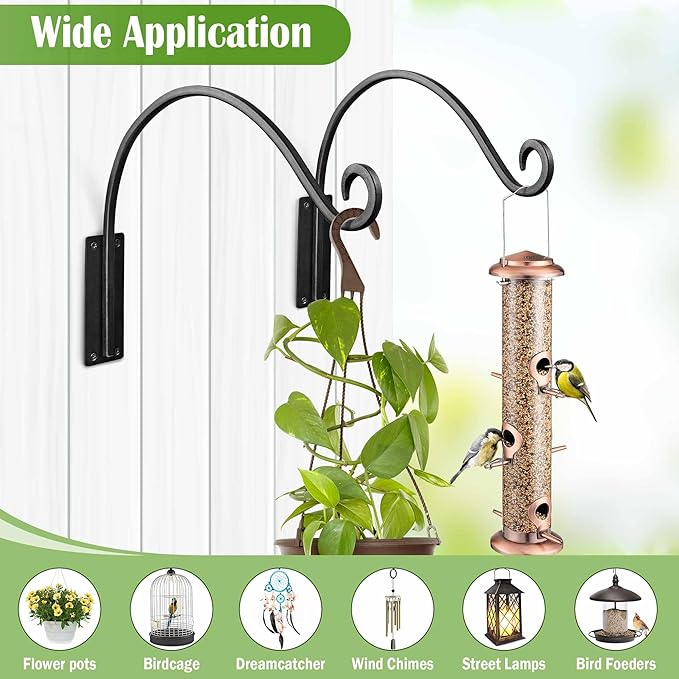 Heavy Duty Plant Hanger Bracket - 2 Packs 16-Inch Metal Bird Feeder Hangers Outdoor, 45lbs Weight Capacity - Hanging Plant Hooks for Heavy Plant, Birdhouse, Wind Chimes, Flower Baskets