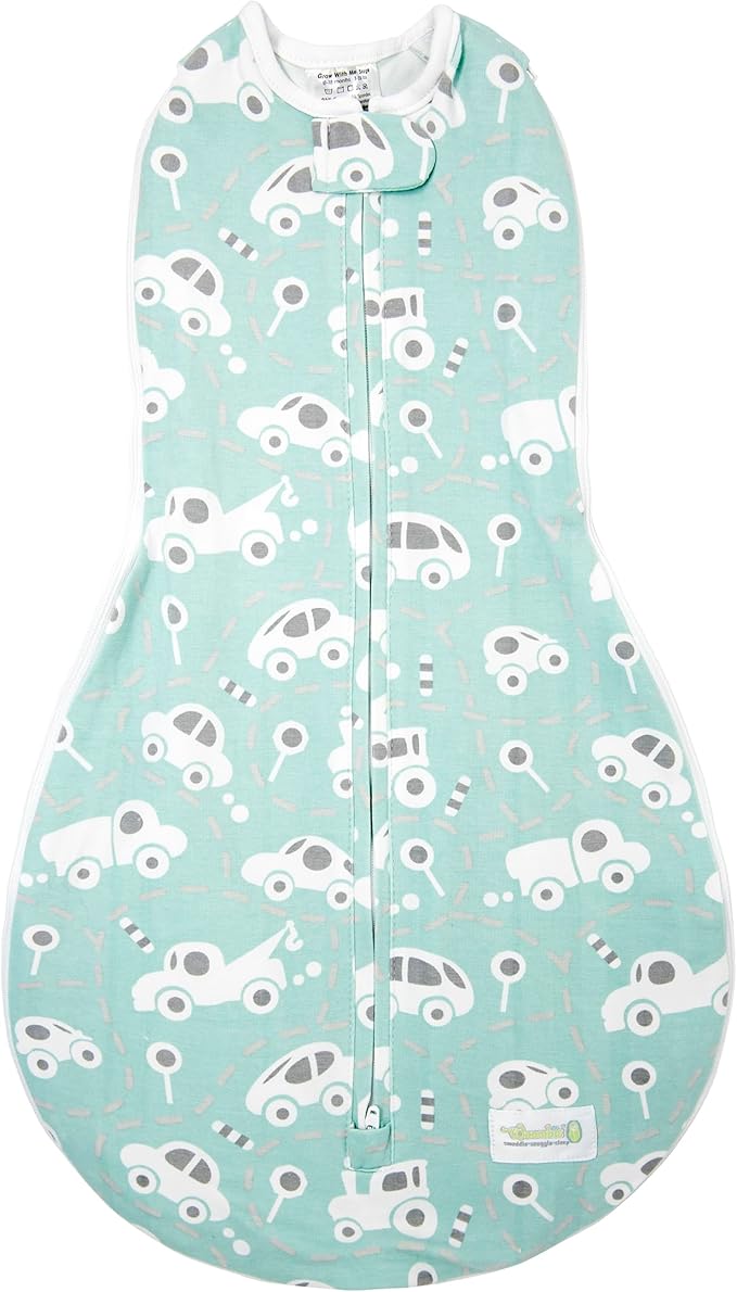 Woombie Grow with Me Baby Swaddle , Convertible Swaddle Fits 0-9 Months, Expands to Wearable Blanket for up to 18 Months, Buzzy Cars