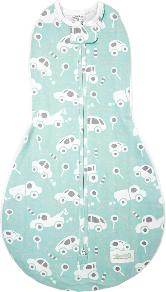 Woombie Grow with Me Baby Swaddle , Convertible Swaddle Fits 0-9 Months, Expands to Wearable Blanket for up to 18 Months, Buzzy Cars