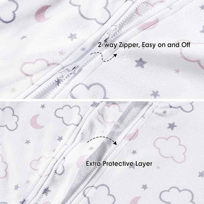 PHF 3 Pack Warm Micro-Fleece Baby Sleep Sack 0-6 Months, Soft Baby Wearable Blanket, 2-Way Zipper Sleeping Bags, Comfy Toddler Sleeping Sack for Girls, Small Size, Clouds