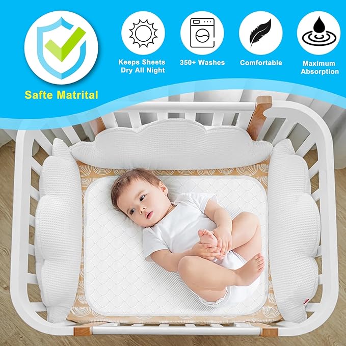 Waterproof Reusable Incontinence Bed Pads Washable Incontinence Underpads 8 Cups Absorbency,Mattress Protector for Adults, Kids and Pets(34”x 36” inch 2 Pack)