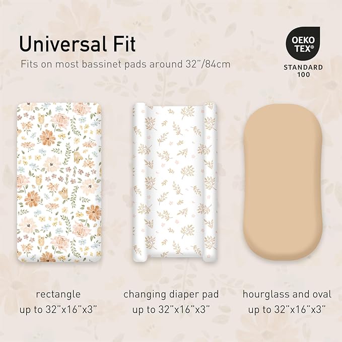 Gllquen Baby Bassinet Sheets 4 Pack, Breathable Cozy Fitted Mattress Sheet, Elastic Travel Crib Fashionable Pattern, Standard Cradle Safe Sheets for Baby Boys Girls 32"x16"(Pastoral Whispers)