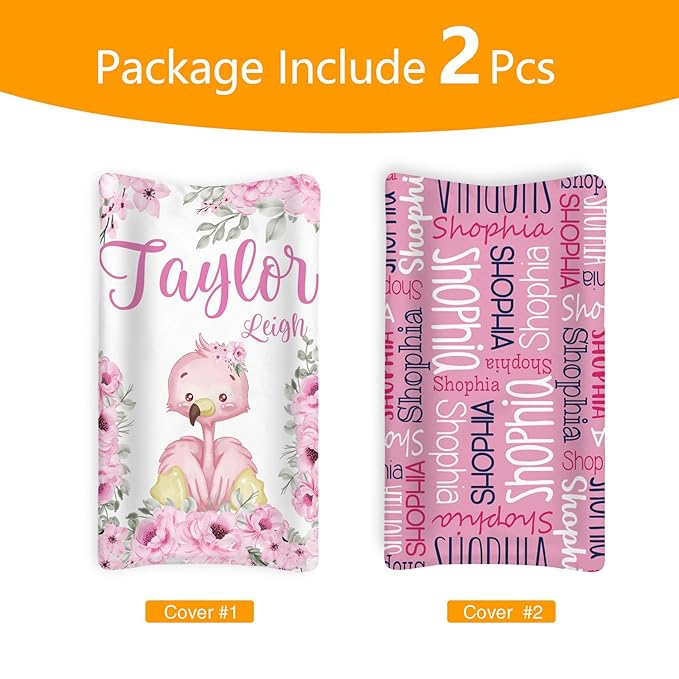 Custom Changing Pad Cover Set - Jersey Knit Ultra Soft Unisex Waterproof Diaper Changing Table Covers with Personalized Name for Baby Boys Girls - Comfy Cozy 2 Pcs Set Style18
