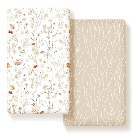 GRSSDER Stretch Ultra Soft Jersey Knit Fitted Crib Sheets Set 2 Pack, Universal Fit All Standard Crib Mattress Pads Safe and Snug, Crib Fitted Sheet with Deep Pocket, Original Design for Baby
