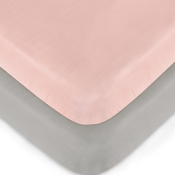 Muslin Crib Sheets for Boys and Girls 2 Pack, Ultra Soft Muslin Fitted Baby Crib Sheet for Standard Crib Mattress & Toddler Bed Mattress, Grey and Pink