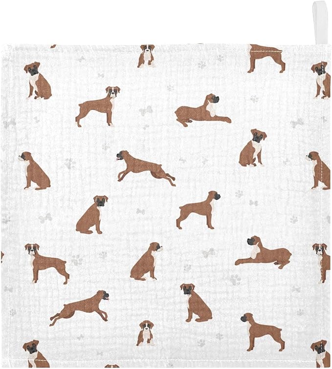 vvfelixl Baby Cotton Washcloths Boxer Dog Infants Bath Towel for Unisex Puppy Face Towels for Newborn, Natural Baby Wipes Delicate Skin, 11.8 X 11.8 inch, one sizex3