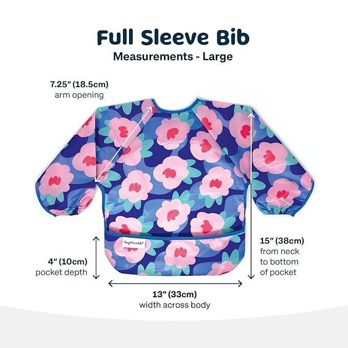 Tiny Twinkle Long Sleeve Bib for Babies & Toddlers | Waterproof Smock Bib for Eating | Machine Washable & Mess-Proof Feeding Essentials | Newborn Shower Gift (Floral Blue, 2-4Y)