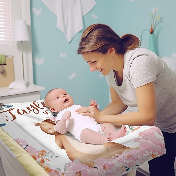 Custom Changing Pad Cover Set - Jersey Knit Ultra Soft Unisex Waterproof Diaper Changing Table Covers with Personalized Name for Baby Boys Girls - Comfy Cozy 2 Pcs Set Style16