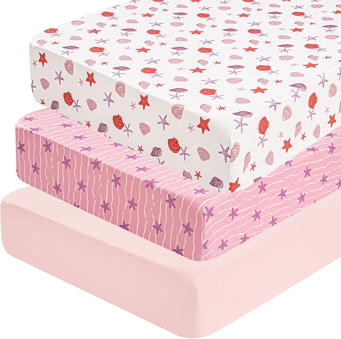 david's kids 3 Pack Fitted Crib Sheets, Ultra Soft Breathable Comfortable Baby Sheet Set for Boys Girls Neutral, 28x52 Inch Fits Standard Crib and Toddler Mattresses, Beach
