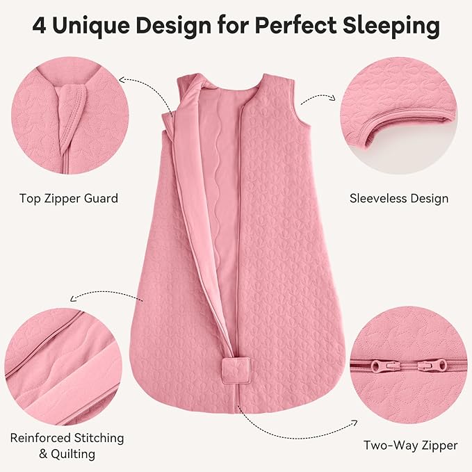 Unnivoll Baby Sleep Sack 6-12 Months TOG 2.5 Winter Baby Wearable Blanket, 100% Cotton Fabric Newborn Infant Sleeping Sack 2-Way Zipper Quilted Baby Sleep Bag, Warm Soft Bean Paste