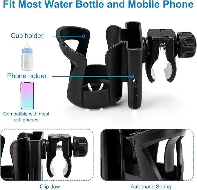 Accmor 2-in-1 Walker Cup Holder with Phone Holder, Wheelchair Cup Holder, Rollator Cup Holder, Cup Phone Holder for Walker, Wheelchair, Rollator, Mobility Scooter