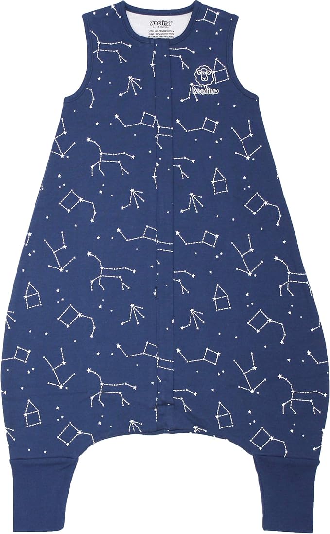 Woolino 4 Season Baby Sleep Bag Sack with Foot Opening, Merino Wool and Organic Cotton, Toddler Sleeping Bag, 3-4T, Night Sky