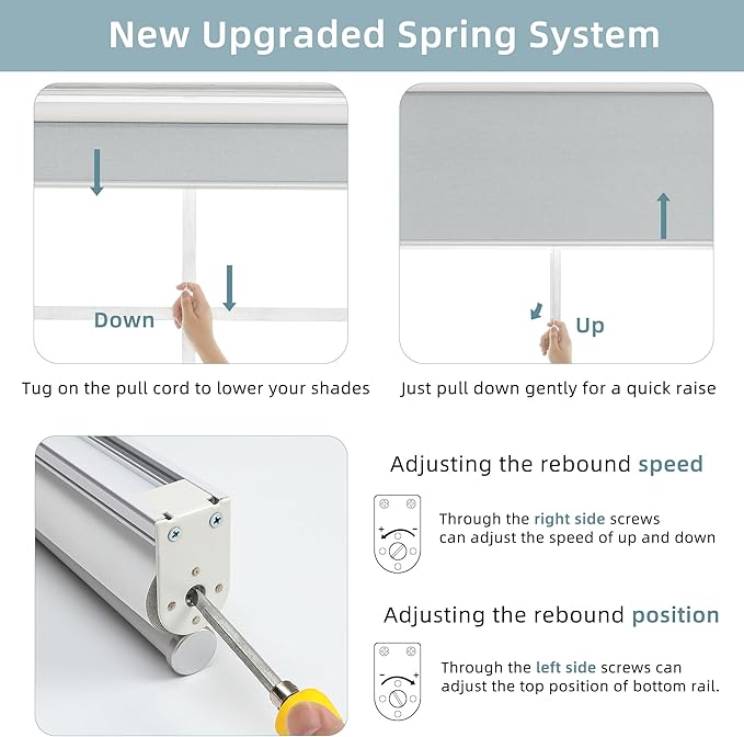 ChrisDowa Cordless 100% Blackout Roller Shade, with Striped Jacquard, Thermal Insulated, UV Protection Fabric, Total Blackout Blinds for Window, French Doors, Home and Office. Light Grey, 42"W x 72"H