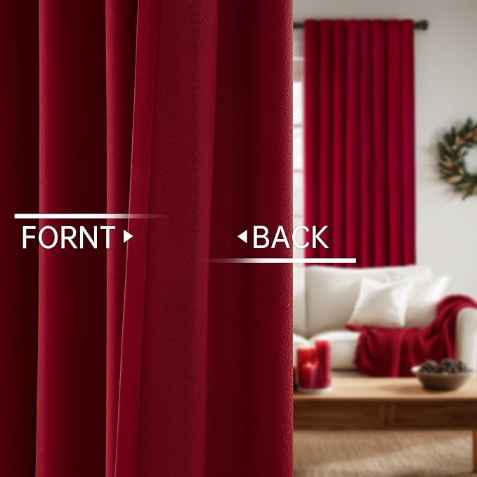 Topfinel Christmas Red Velvet Blackout Curtains 108 Inches Long for Living Room Large Window Winter Cold Blocking Noise Cancelling Heavy Tall Floor Length Grommet Drapes 2 Panels Holiday Decor