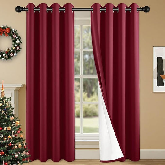 100% Blackout Curtains 84 Inch Length for Bedroom Living Room, Grommet Thermal Insulated Room Darkening Drapes, Light Blocking Window Treatment Decor, 2 Panels, 54x84, Burgundy Red